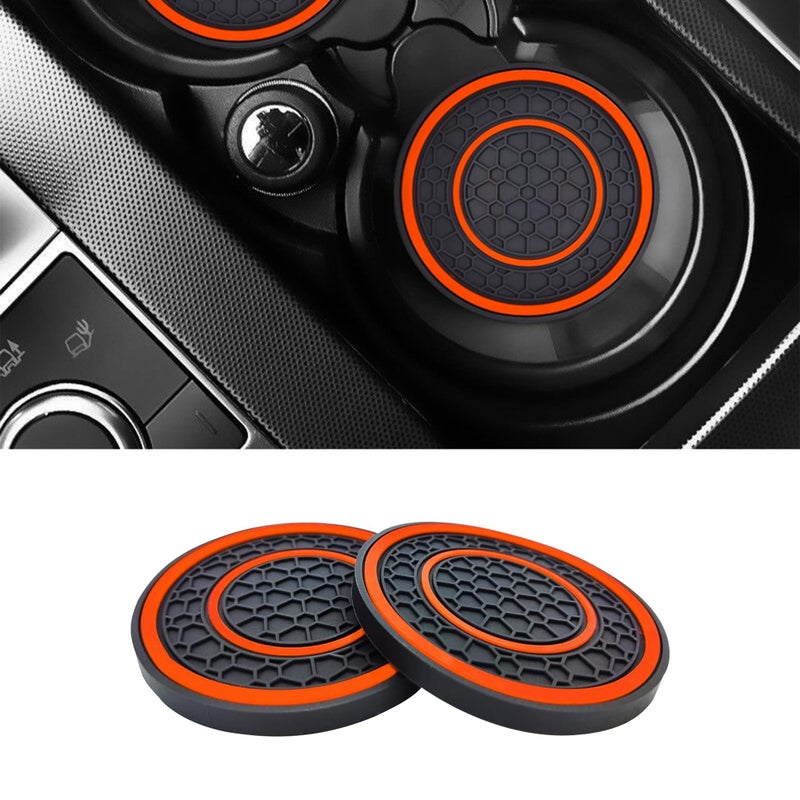 SUJADE قطعتان من قواعد أكواب السيارة العالمية، سجادات مقاومة للغبار مضادة للانزلاق، مقاس 2.75 بوصة، مناسبة لمعظم الأجزاء الداخلية للسيارات (برتقالي) - Image 5